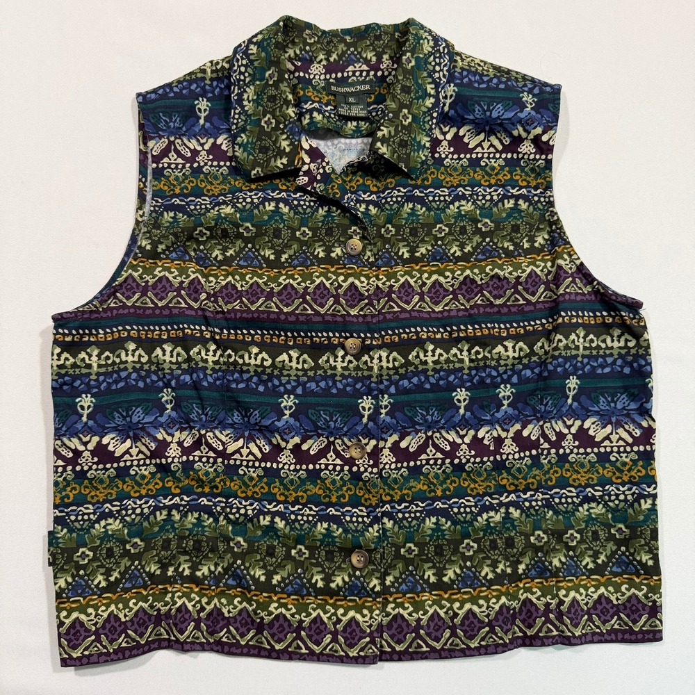 Bushwacker Vest Womens XL Cotton Southwestern Tapestry Geometric Granolachic